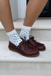 White with Teal Polka Dots